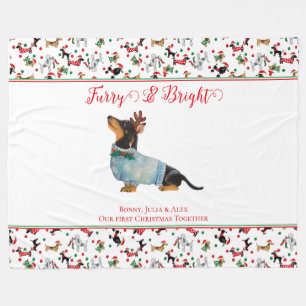 Couverture Polaire Chien Dachshund Reindeer Casquette Noël Furie bril