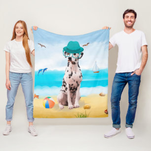 Couverture Polaire Chien Dalmation sur la plage