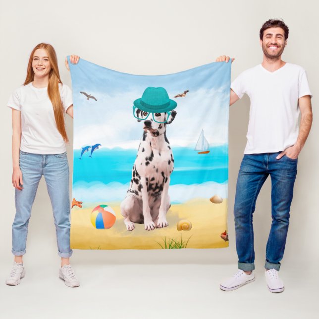 Couverture Polaire Chien Dalmation sur la plage (En situation)