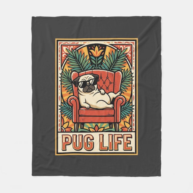 Couverture Polaire Chien d'art populaire rétro Pug Life (Devant)