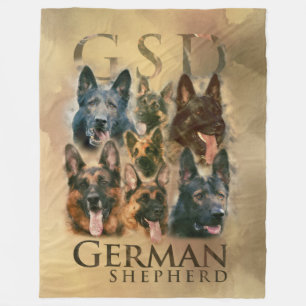 Couverture Polaire Chien de berger allemand - collage de peinture de