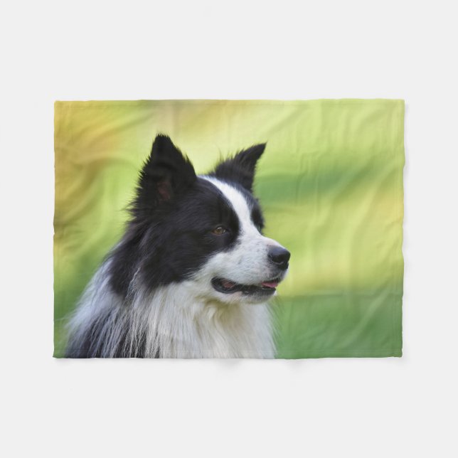 Couverture Polaire Chien de berger border collie noir et blanc (Devant (Horizontal))