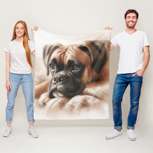 Couverture Polaire Chien de boxe dans un poteau serein (En situation)