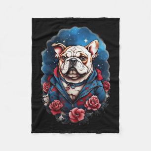 Couverture Polaire Chien de Bulldog Old School Tattoo Style Retro Vin