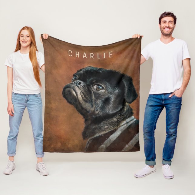 Couverture Polaire Chien de Carlin noir (En situation)