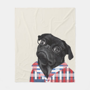 Couverture Polaire Chien De Carlin Noir Avec Lunettes Et Chemise