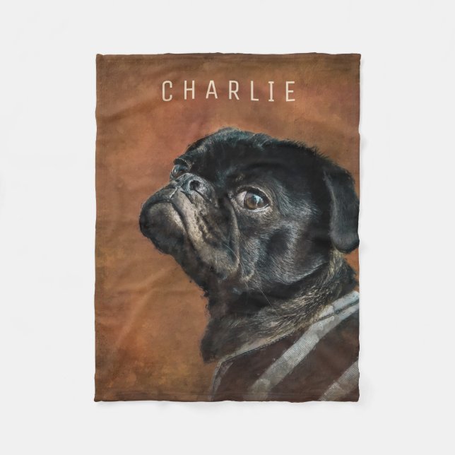 Couverture Polaire Chien de Carlin noir personnalisé (Devant)