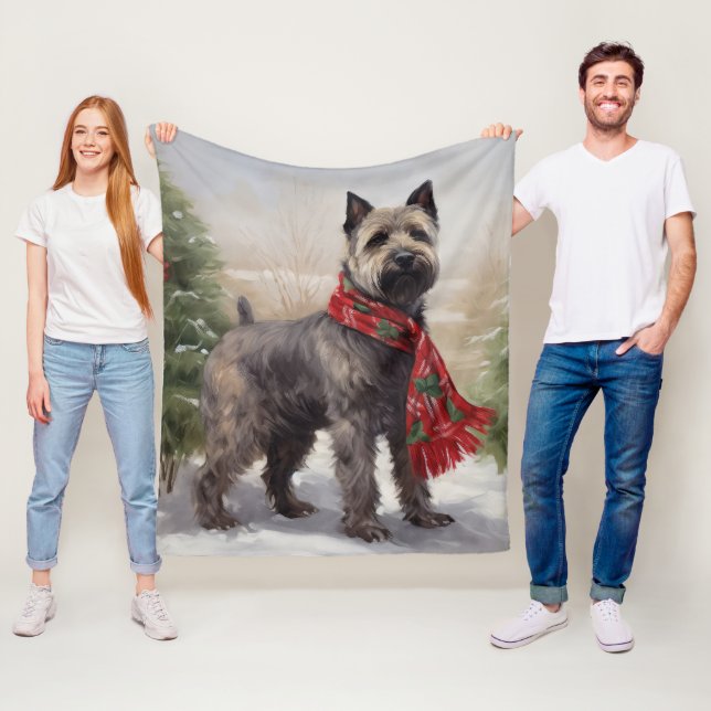 Couverture Polaire Chien de Chesapeake à Noël de neige (En situation)