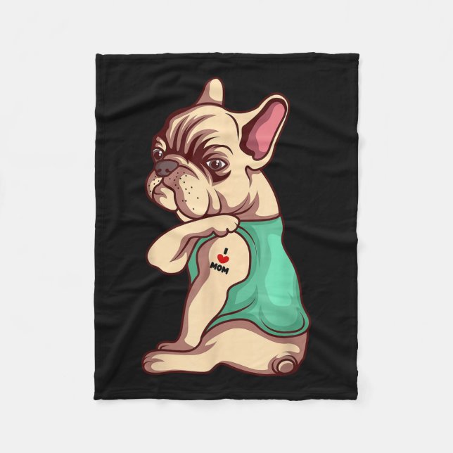 Couverture Polaire Chien de Chien de France J'aime Maman Tatouage Adu (Devant)