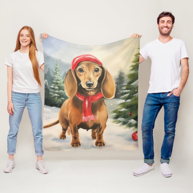 Couverture Polaire Chien de Dachshund à Noël de neige (En situation)