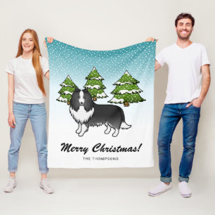 Couverture Polaire Chien de dessin animé Bi-Black Sheltie en hiver &