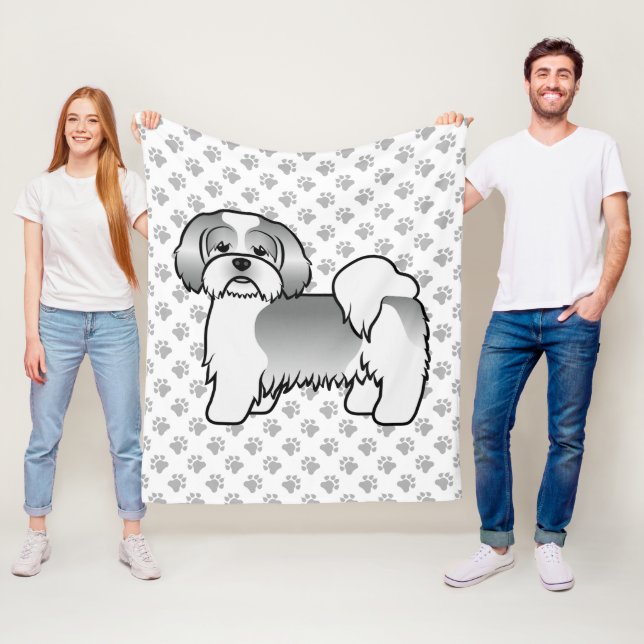 Couverture Polaire Chien de dessin animé mignon Lhasa Apso argent et  (En situation)