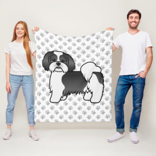 Couverture Polaire Chien de dessin animé mignon Lhasa Apso noir et bl