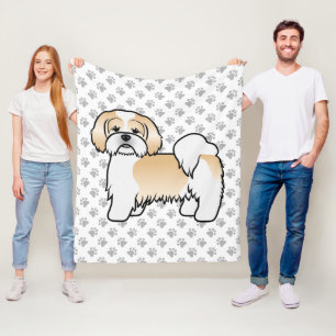 Couverture Polaire Chien de dessin animé mignon Lhasa Apso or et blan