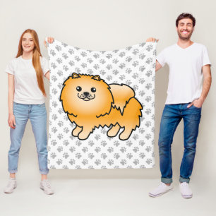 Couverture Polaire Chien de dessin animé mignon Pomeranian orange & p