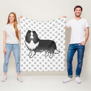 Couverture Polaire Chien de dessin animé Shetland Bi-Noir et pattes