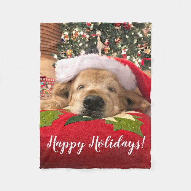 Couverture Polaire Chien de golden retriever de Noël endormi sous (Devant)