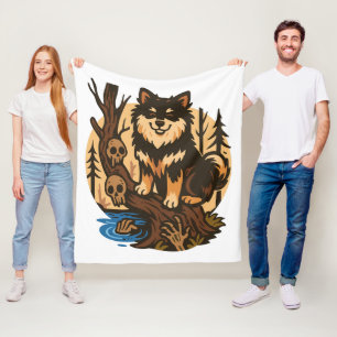 Couverture Polaire Chien de la forêt effrayante avec des crânes Art d