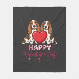Couverture Polaire Chien de la Saint-Valentin Basset Hound Floral