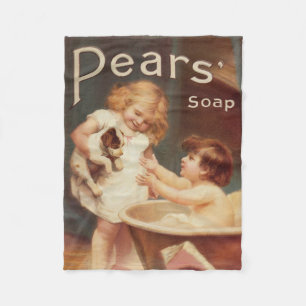 Couverture Polaire Chien de manchon prenant un bain, vintage, antique
