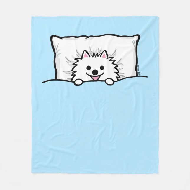 Couverture Polaire Chien de Poméranie blanc couché dans un lit mignon (Devant)