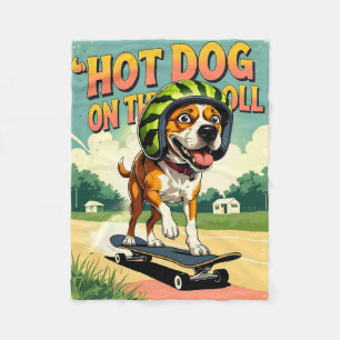 Couverture Polaire Chien de skateboard été drôle rétro plage 