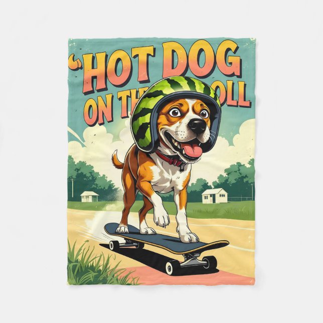 Couverture Polaire Chien de skateboard été drôle rétro plage  (Devant)