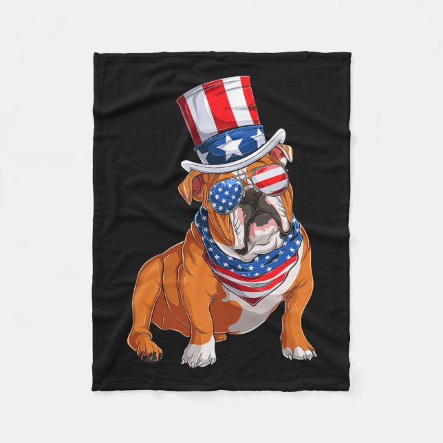 Couverture Polaire Chien de taureau 4 juillet drapeau américain (Devant)