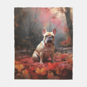 Couverture Polaire Chien de taureau français en automne Leaves automn