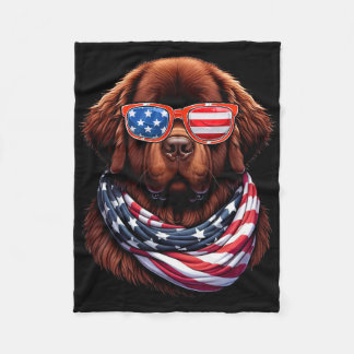 Couverture Polaire Chien de Terre-Neuve Drapeau États-Unis Patriotiqu