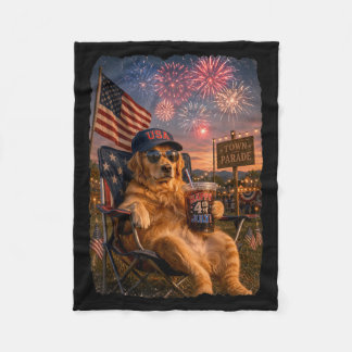 Couverture Polaire Chien de traîneau doré patriotique du 4 juillet bu