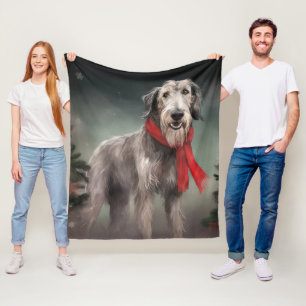 Couverture Polaire Chien de Wolfhound à Noël de neige