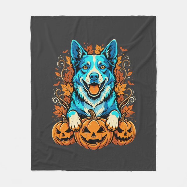 Couverture Polaire Chien d'Halloween avec citrouilles Jack O Lantern_ (Devant)