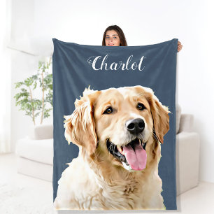 Couverture Polaire Chien d'or retriever personnalisé Chien dessiné pe