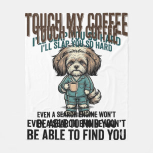 Couverture Polaire Chien Drôle Café Avertissement Dessin de Gravure V