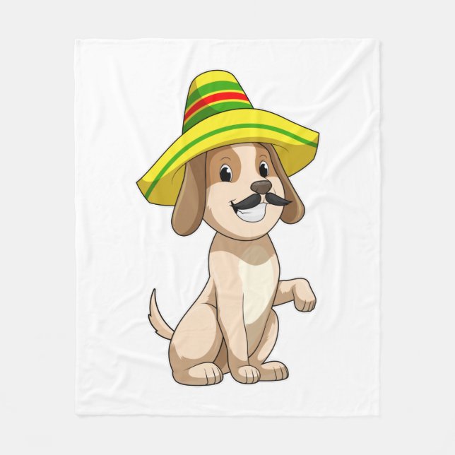 Couverture Polaire Chien en Mexicain avec chapeau de paille (Devant)