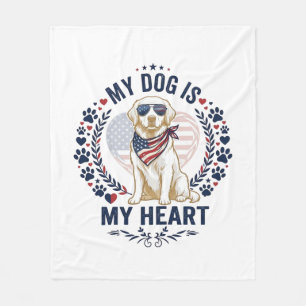 Couverture Polaire Chien est cœur drapeau américain lunettes de solei
