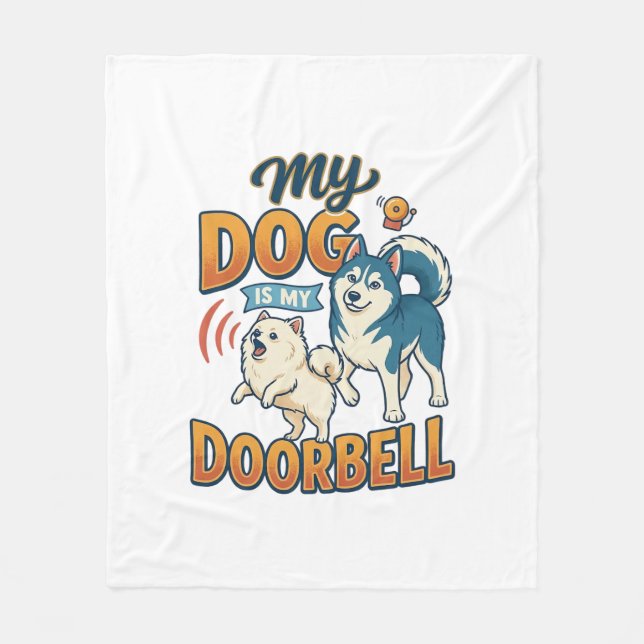 Couverture Polaire Chien Est Sonnette Aboie Blanc Bleu_1 (Devant)