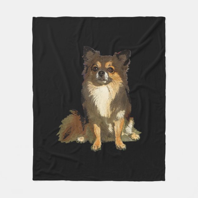 Couverture Polaire Chien graphique long Haired Chihuahua mignon (Devant)