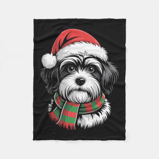 Couverture Polaire Chien Havanais Noël Chapeau Noël Écharpe Noël Cost (Devant)