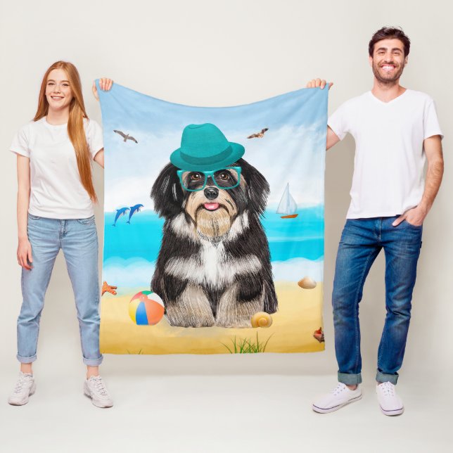 Couverture Polaire Chien Havanais sur la plage (En situation)