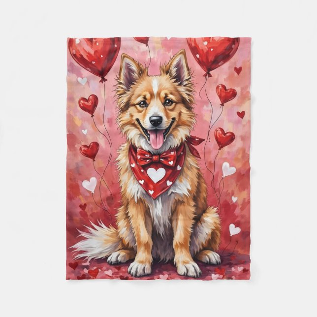 Couverture Polaire Chien Keeshond de la Saint-Valentin assis avec des (Devant)