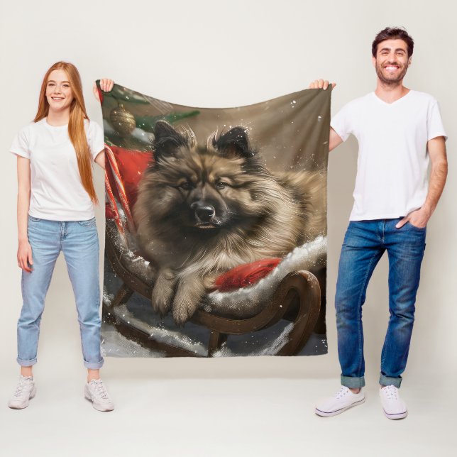 Couverture Polaire Chien Keeshond Noël Festif (En situation)