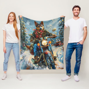 Couverture Polaire Chien Kelpie Australien à moto Noël