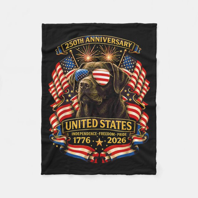 Couverture Polaire Chien Lab chocolat Usa Indépendance 1776 2026 (Devant)