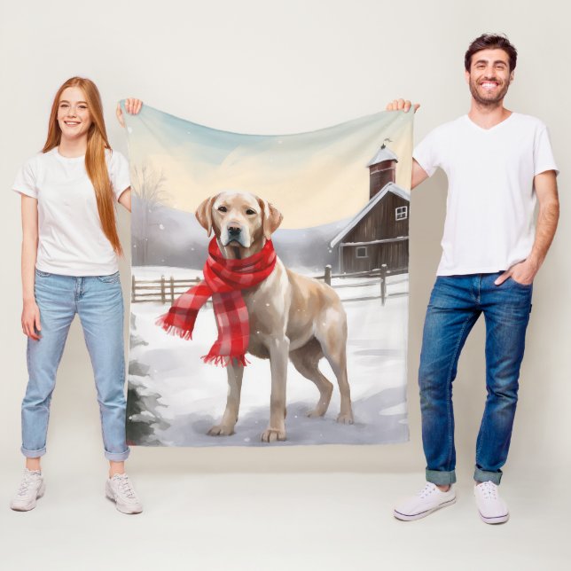 Couverture Polaire Chien Labrador dans la neige de Noël (En situation)