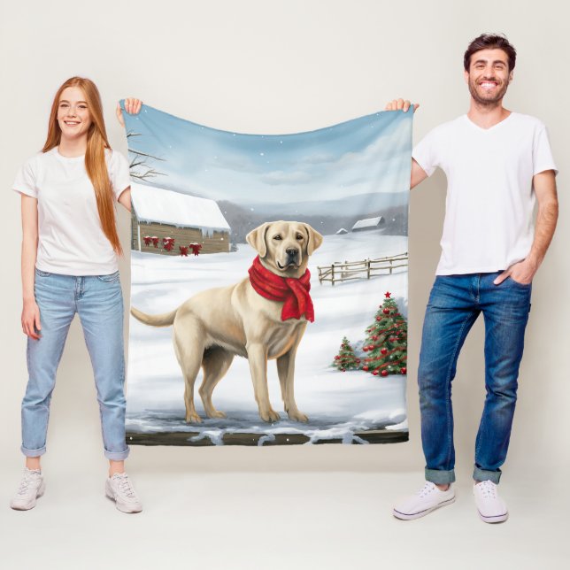 Couverture Polaire Chien Labrador Retriever dans la neige de Noël (En situation)
