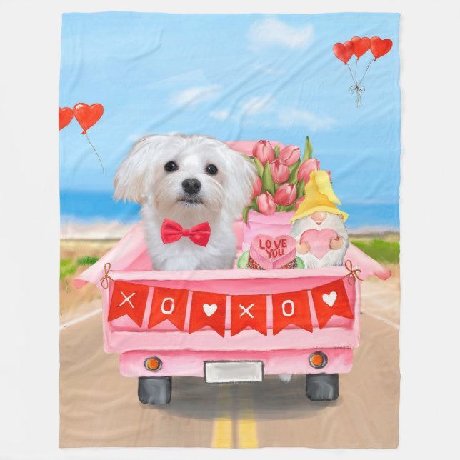 Couverture Polaire Chien maltais Saint Valentin Camion (Devant)