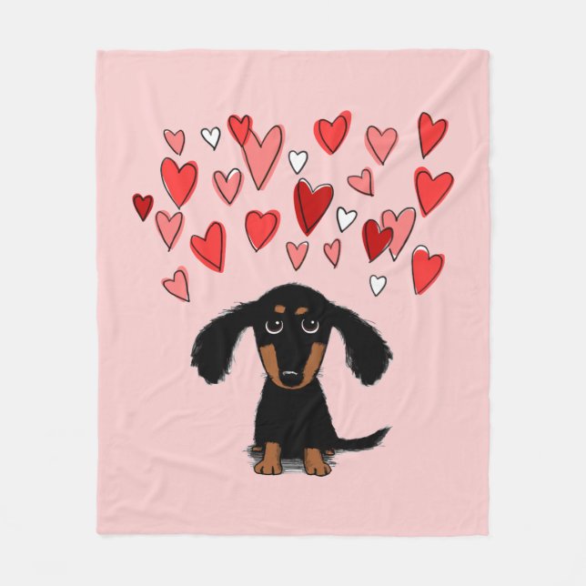 Couverture Polaire Chien mignon Dachshund aux coeurs de Saint Valenti (Devant)