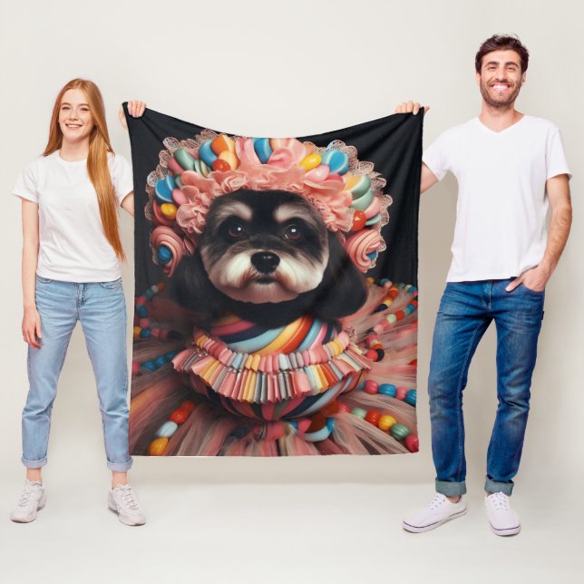 Couverture Polaire Chien mignon en robe perlée (En situation)